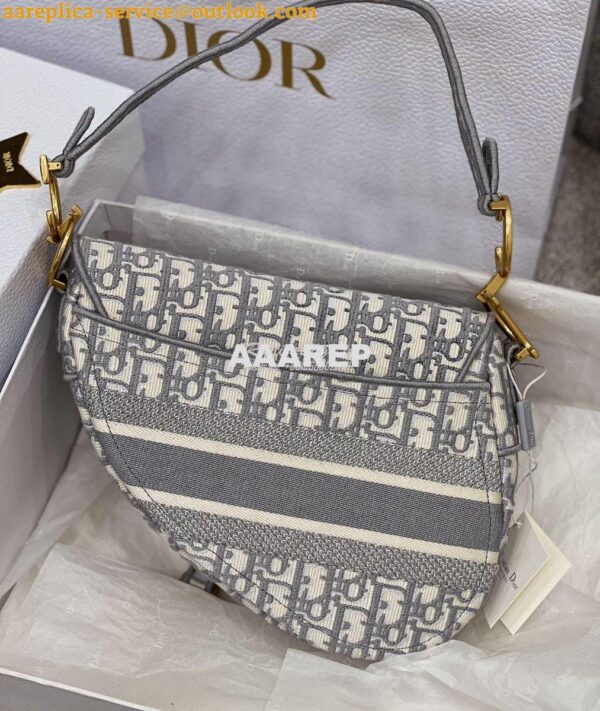 Replica Dior Gray Saddle Oblique Embroidered Canvas Bag M0446 11