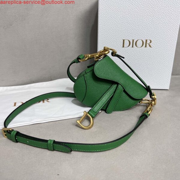 Replica Dior S5685 Micro Saddle Bag With Strap Scarlet Green Goatskin 11