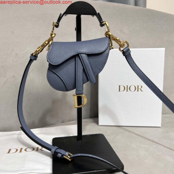 Replica Dior S5685 Micro Saddle Bag With Strap Scarlet Light Blue Goatskin 3