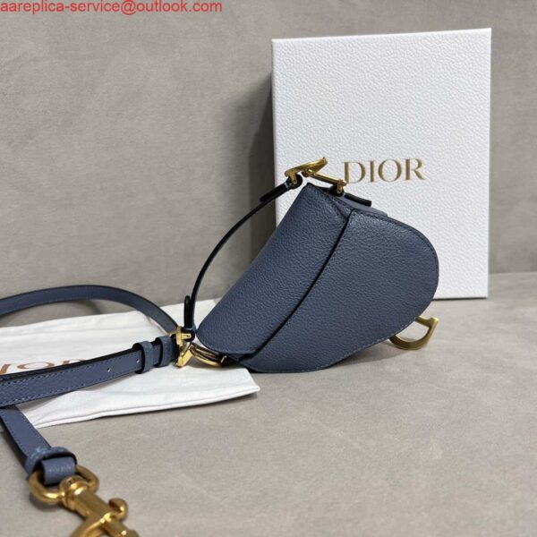 Replica Dior S5685 Micro Saddle Bag With Strap Scarlet Light Blue Goatskin 5