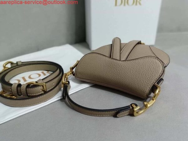 Replica Dior S5685 Micro Saddle Bag With Strap Scarlet Light Gray Goatskin 3