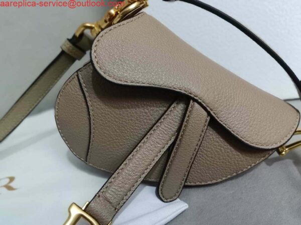 Replica Dior S5685 Micro Saddle Bag With Strap Scarlet Light Gray Goatskin 4