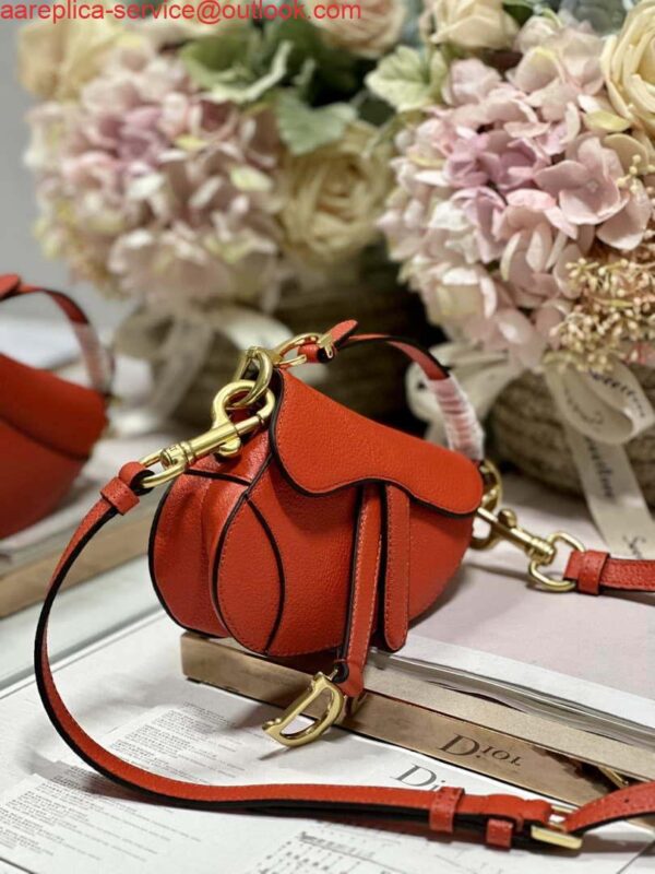 Replica Dior S5685 Micro Saddle Bag With Strap Scarlet Orange Goatskin 4