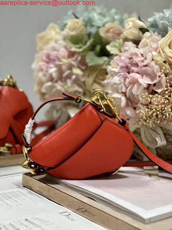 Replica Dior S5685 Micro Saddle Bag With Strap Scarlet Orange Goatskin 5