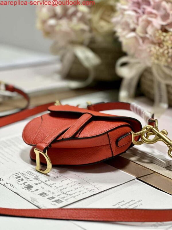 Replica Dior S5685 Micro Saddle Bag With Strap Scarlet Orange Goatskin 6