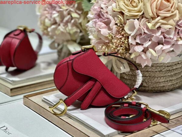 Replica Dior S5685 Micro Saddle Bag With Strap Scarlet Red Goatskin 6