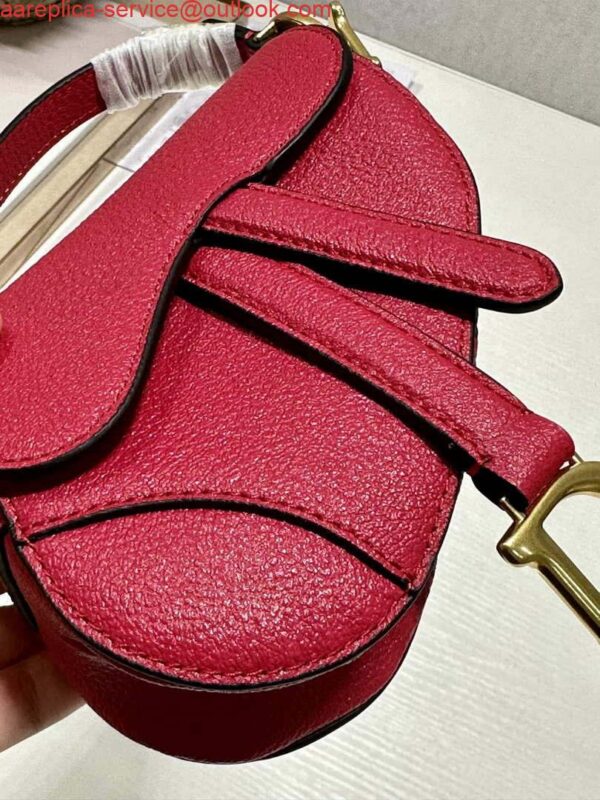 Replica Dior S5685 Micro Saddle Bag With Strap Scarlet Red Goatskin 7