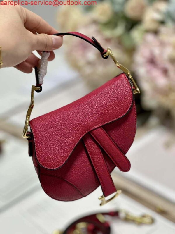 Replica Dior S5685 Micro Saddle Bag With Strap Scarlet Red Goatskin 10