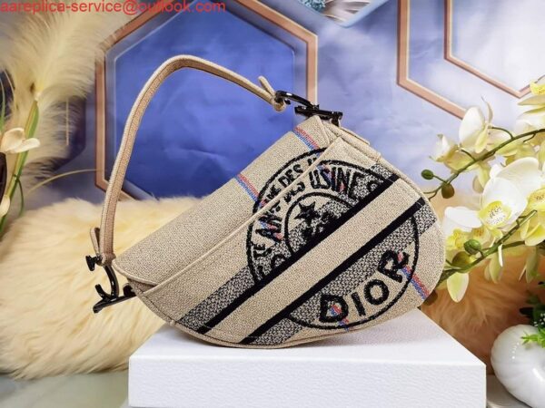 Replica Dior Saddle Bag Beige Jute Canvas Embroidered M0446