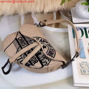 Replica Dior Saddle Bag Beige Jute Canvas Embroidered M0446 2