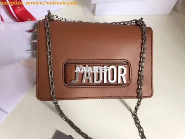 Replica Dior J'ADIOR Flap Bag With Silver Chain in Calfskin Brown 3