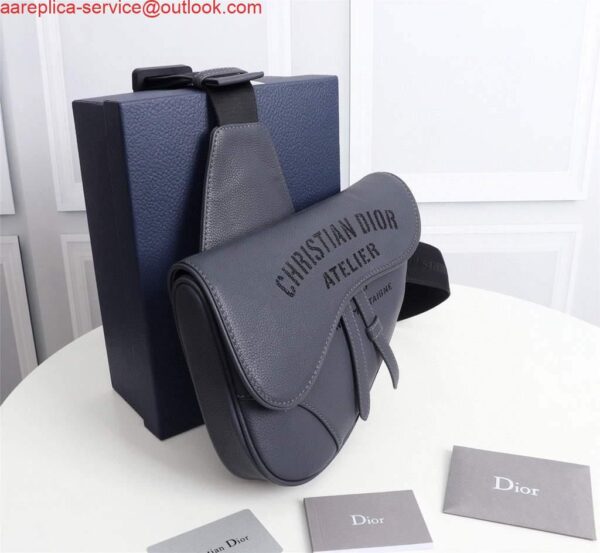 Replica Dior 1ADPO093 Saddle Men Bag Grained Calfskin Gray 5