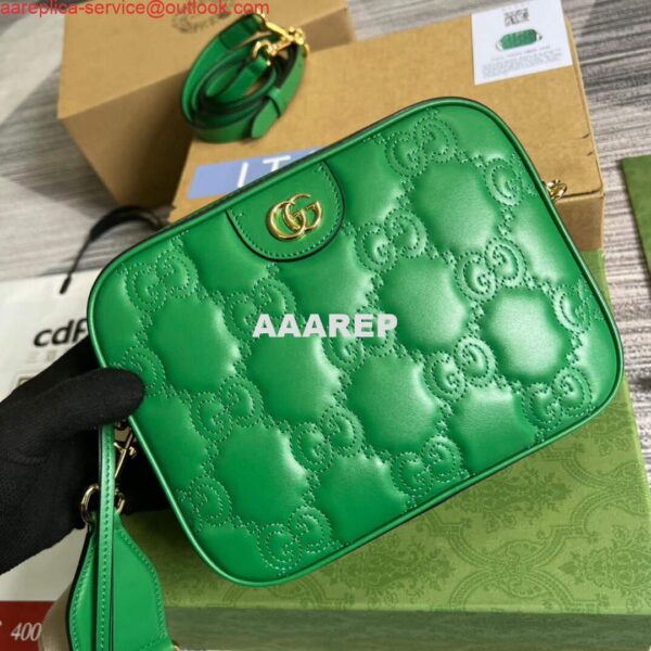 Replica Gucci 702234 GG Matelassé Leather Shoulder Handbag Bright green 5