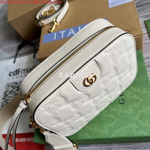 Replica Gucci 702234 GG Matelassé Leather Shoulder Handbag White 8