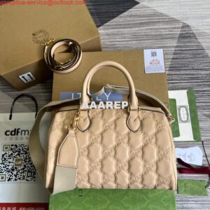 Replica Gucci 702242 GG matelassé leather shoulder bag Beige