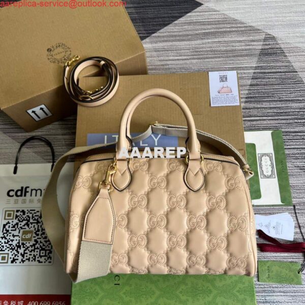 Replica Gucci 702242 GG matelassé leather shoulder bag Beige 3