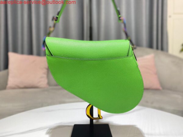 Replica Dior M0446 Dior Saddle Bag Green Grained Calfskin Blue logo 3