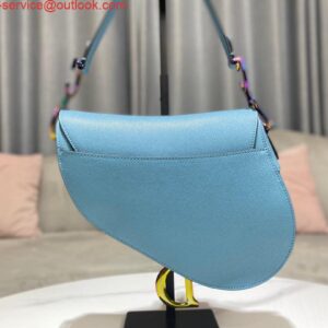 Replica Dior M0446 Dior Saddle Bag Light Blue Grained Calfskin Blue logo 2