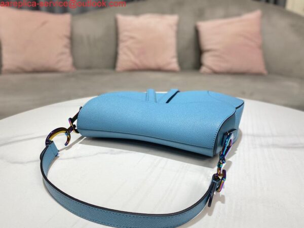 Replica Dior M0446 Dior Saddle Bag Light Blue Grained Calfskin Blue logo 7