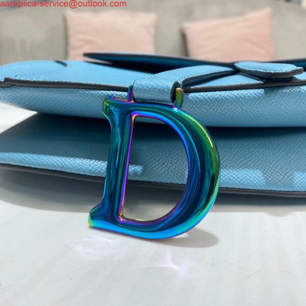 Replica Dior M0446 Dior Saddle Bag Light Blue Grained Calfskin Blue logo 8