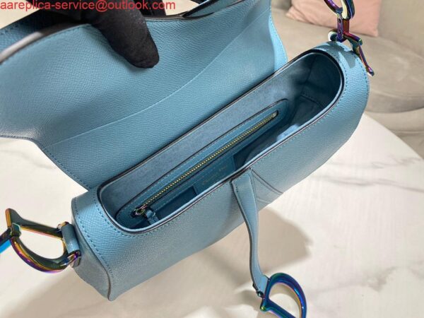 Replica Dior M0446 Dior Saddle Bag Light Blue Grained Calfskin Blue logo 9