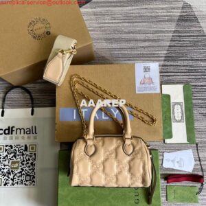 Replica Gucci 702251 GG matelassé leather top handle bag Beige