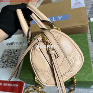 Replica Gucci 702251 GG matelassé leather top handle bag Beige 2