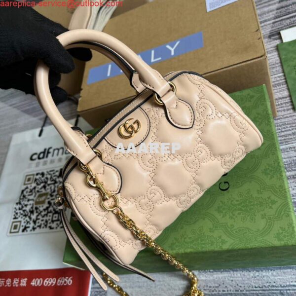 Replica Gucci 702251 GG matelassé leather top handle bag Beige 5