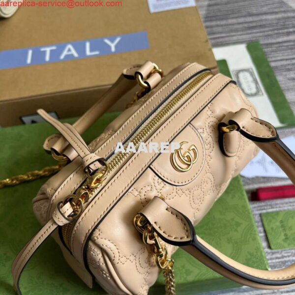 Replica Gucci 702251 GG matelassé leather top handle bag Beige 7