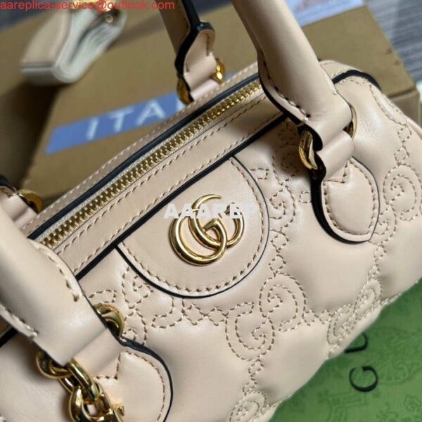 Replica Gucci 702251 GG matelassé leather top handle bag Beige 8