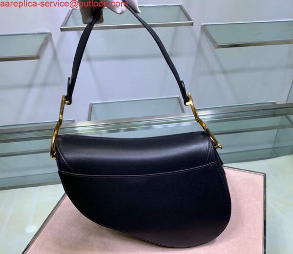 Replica Dior M0446 Dior Saddle Bag M0447 Black Goatskin Gold Hardware 3