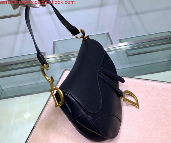 Replica Dior M0446 Dior Saddle Bag M0447 Black Goatskin Gold Hardware 4