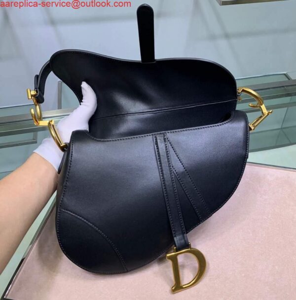 Replica Dior M0446 Dior Saddle Bag M0447 Black Goatskin Gold Hardware 8