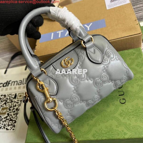 Replica Gucci 702251 GG matelassé leather top handle bag Dusty grey 5