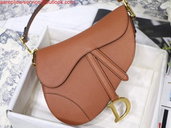 Replica Dior M0446 Dior Saddle Bag M0447 Brown Grained Calfskin 3