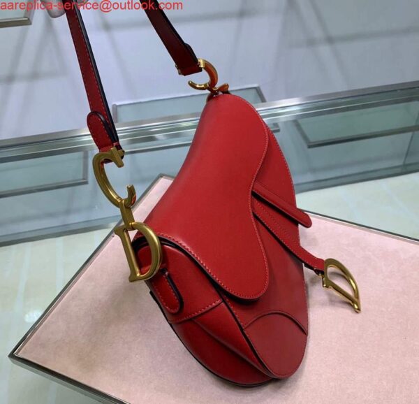 Replica Dior M0446 Dior Saddle Bag M0447 Red Goatskin Gold Hardware 4