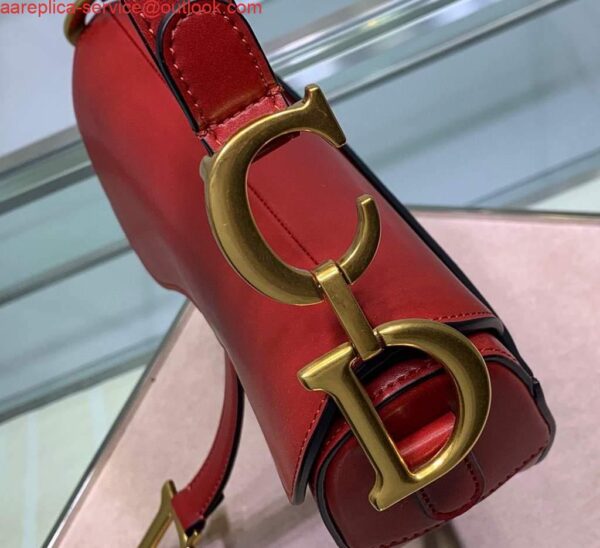 Replica Dior M0446 Dior Saddle Bag M0447 Red Goatskin Gold Hardware 7