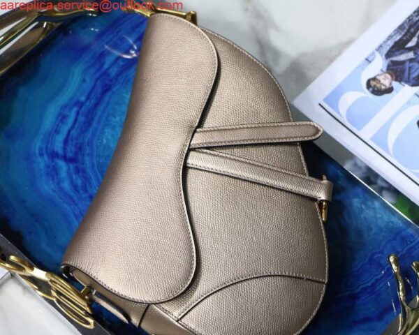 Replica Dior M0446 Dior Saddle Bag M0447 Silvry Grey Grained Calfskin 3