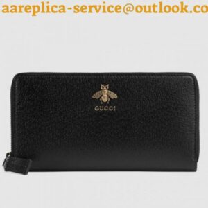 Replica Gucci Animalier Zip Around Wallet In Black Leather