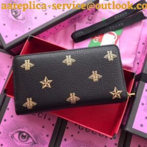 Replica Gucci Bee Star Zip Around Wallet In Black Leather 2