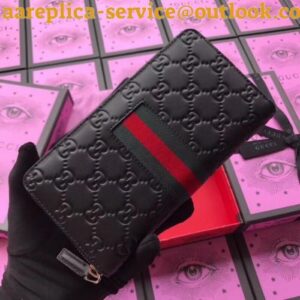 Replica Gucci Black Signature Web Zip Around Wallet 2