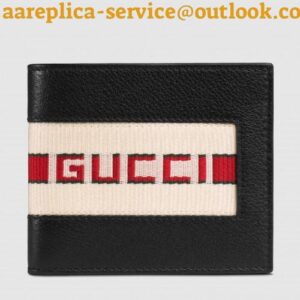 Replica Gucci Black Stripe Leather Bi-fold Wallet