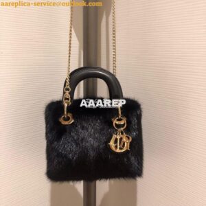 Replica Dior Lady Dior Mink Fur Bag in Lambskin M5050S Black