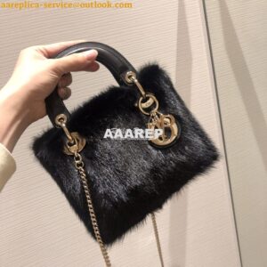 Replica Dior Lady Dior Mink Fur Bag in Lambskin M5050S Black 2