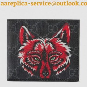 Replica Gucci Black Wolf Print GG Supreme Bi-fold Wallet