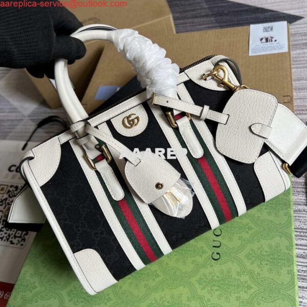 Replica Gucci 715772 Small canvas top handle bag White and Black 5