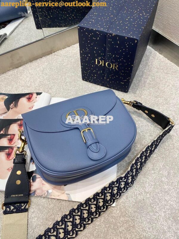 Replica Dior Large Bobby Bag Denim Blue Box Calfskin M9320U 5