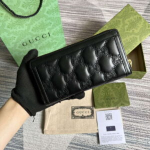 Replica Gucci 723784 GG Matelassé Zip-Around Wallet Black