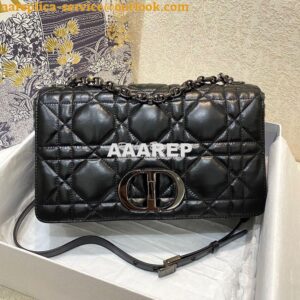 Replica Dior Large Caro Bag Black Quilted Macrocannage Calfskin with R