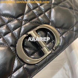 Replica Dior Large Caro Bag Black Quilted Macrocannage Calfskin with R 2